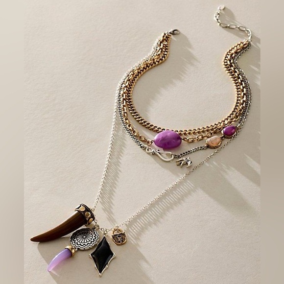 Free People Zella Layered Necklace Gold Silver - NWOT - Picture 1 of 7